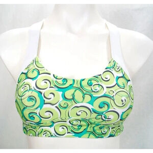 Moving Comfort 350035 Wire Free Sports Bra 34A Green & White Print Gently Pre-ow